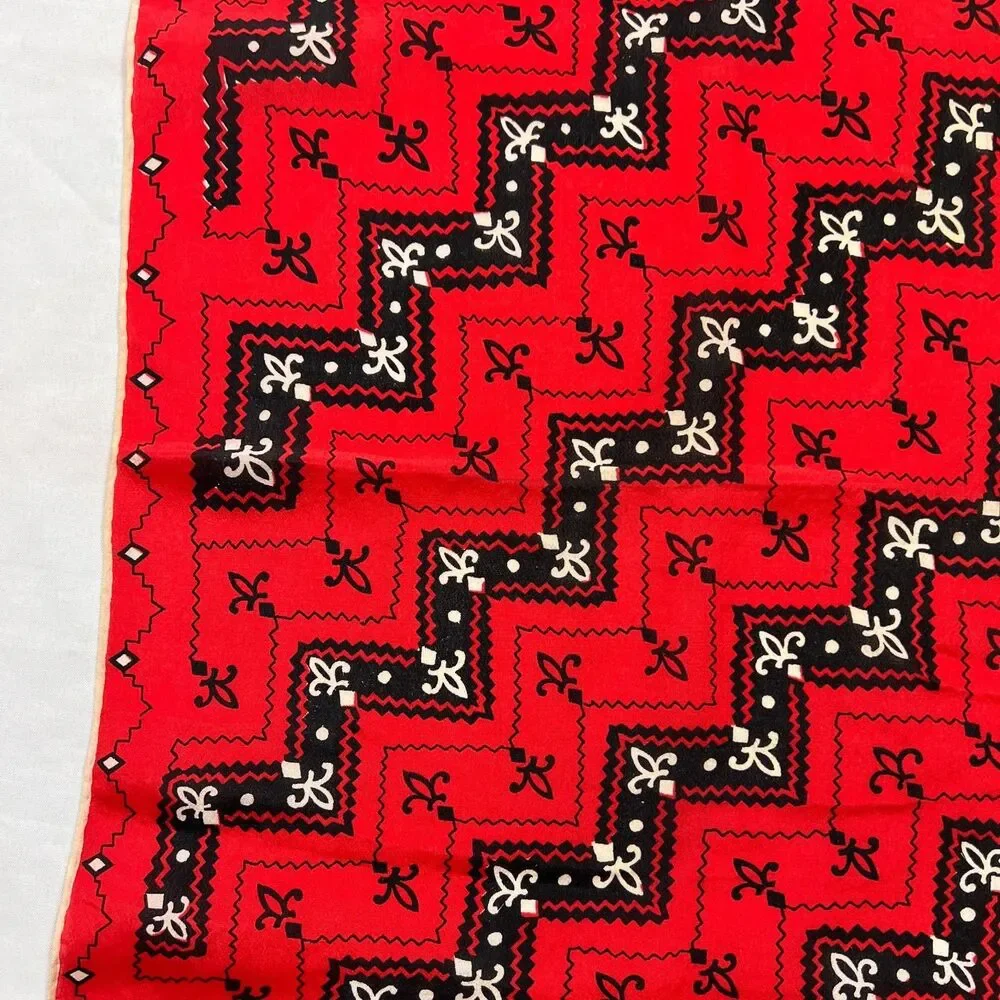 Vintage fleur de lis red silk scarf red white blue, square
